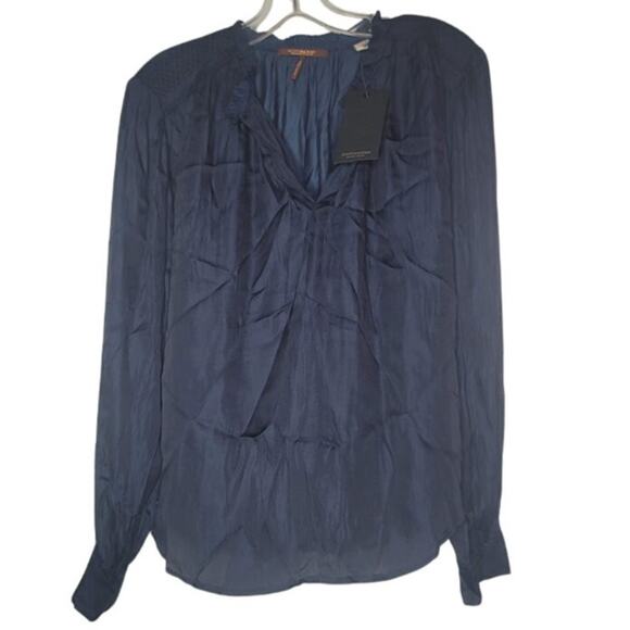 Scotch & Soda Blue Size Medium Blouse Top Long Sleeve $115 Style 158921 Ruffle - Picture 1 of 11